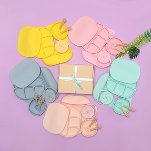 슈퍼픽 흡착식 실리콘 유아 식기 세트, 미선택, 더스티블루