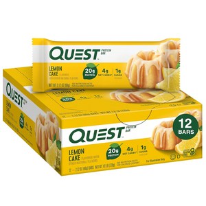 프로틴 Quest Nutrition 초콜릿 브라우니 단백질 바 20g 설탕 1g 순탄수화물 4g 글루텐 프리 12개, [12] 레몬 케이크, 60g