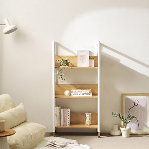 제련공단 철제책장 600 3단 원형프레임 책장 낮은책장 진열장 장식장 책꽂이 수납 선반, J07 화이트프레임_아카시아