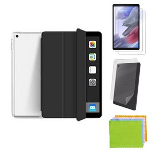 강화유리필름2장+후면쉴드 갤럭시탭A7 라이트 8.7 북커버 케이스 SM-T220 T220N T225 T225N Lite 삼성 케이스나라, 블랙+강화유리2장+후면쉴드