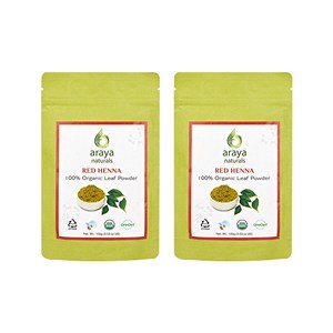 아라야 USDA 유기농 인증 천연 내추럴 퀸즈 헤나, 2개, 레드