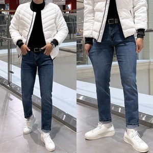 [S~5XL] 사계절 좋은 남자 워싱 스판 브러시 데님 기본 슬림 일자 청바지 블랙진