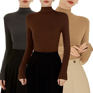 DAVAL (1+1+1) 포근한 기모 데일리 여성 반폴라 티셔츠 3장