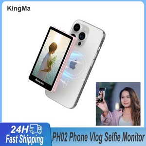 셀카 모니터 Kingma PH02 자기 전화 Vlog Selfie 화면 iPhone 16 15 pro max Android Magsafe 후면 카메라 미니 디스플레이, 분홍색