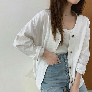 헤링본 워싱 린넨 가디건 여성 자켓 국내생산