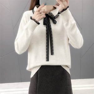 besteffie 여성 니트 간절기 레이스 리본 니트 스웨터 데일리룩 오버핏 캐주얼 이너 상의 E15