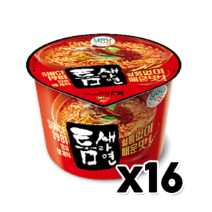 유어스 틈새라면 컵라면 매운맛 큰컵 105g x 16개 1박스