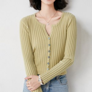 다바드 여성 라운드넥 트임 골지 가디건