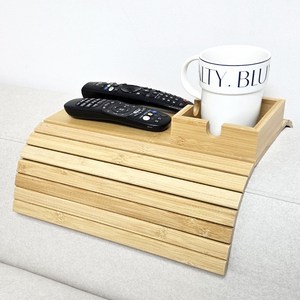 라이톰 편리한 쇼파 팔걸이 논슬립 우드 트레이&컵홀더, 우드(39*33cm)
