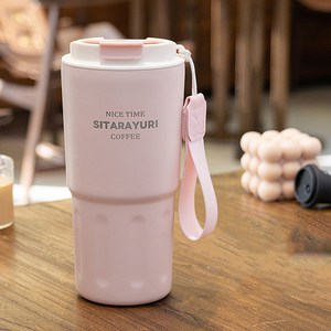 SITARAYURI 600ml 스트랩 텀블러 이중진공 보온 보냉 스텐 콜드컵, SITARAYURI스트랩텀블러-핑크, 1개