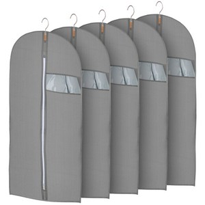 이펑 고급 부직포 옷커버 지퍼 있음 투명 윈도우가 있습니다 바닥 밀봉 그레이, 5매입, 1개