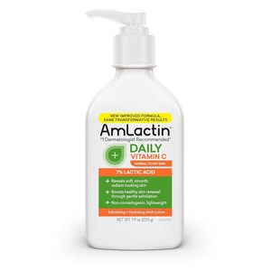 AmLactin 데일리 비타민 C 로션 - 7 젖산이 함유된 224g 8.5온스 바디 건조한 피부를 위한 피부 브라이트닝 각질 제거제 및 모이스처라이저, 바디 로션, 225g, 1개