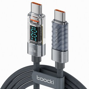 TOOCKI 디스플레이 PD 100W c to c 타입 초고속충전 케이블, 2m, 스페이스 그레이, 1개