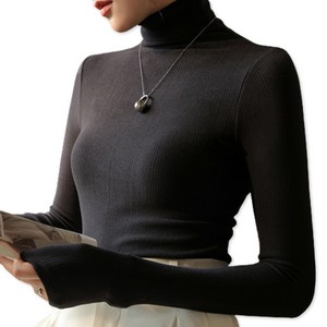 핑크셀럽 여성 피치기모 슬림핏 골지 목폴라 티셔츠