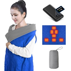 THOUSTA 무선 USB 발열담요 전기담요 다기능 온열 7구역 발열 차량용 사무실용 무릎 담요, 블루(배터리 포함)