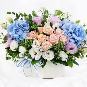 99플라워 2시간 전국 꽃배달서비스 꽃바구니 꽃상자 꽃다발 생화 장미 생일 화분 꽃 선물, 08.[ST-A1661]수국 장미 바구니