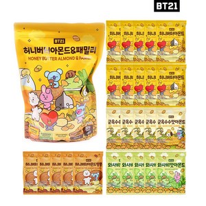 BT21 허니버터 아몬드&패밀리 / 허니버터 군옥수수맛 와사비맛 아몬드땅콩 4가지 맛 (10g X 25봉), 1개, 250g