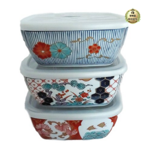 하코야 사각 미니 도자기 볼 300ml 3종 세트 BL-1148, 혼합색상, 1세트