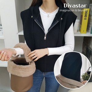 상상그이상 여성용 후드 조끼 니트 집업 가디건 여유있는 핏 레이어드룩 트렌디한 니트베스트 신축성 좋은 후드니트 간절기 베스트템