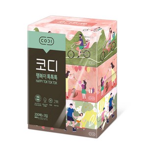코디 행복이 톡톡톡 미용티슈 /각티슈 200매 3입 /2팩(6개)/3팩(9개), 200매입, 9개