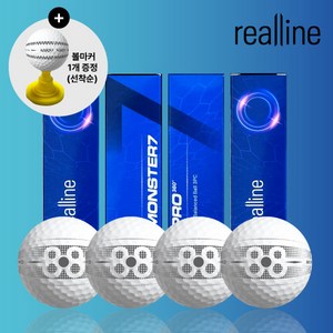 [리얼라인 본사직영] 리얼라인 저압축 골프공 몬스터7 프로 360 초고반발 비거리용 밸런스 기능성 3피스, 4개, 3개입, 화이트(넘버88)