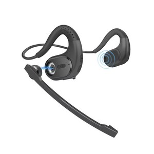 Fowod 고음질 골전도 블루투스 이어폰 무선 노이즈캔슬링 마이크 이어폰 마이크 탈부착, 블랙, 블랙