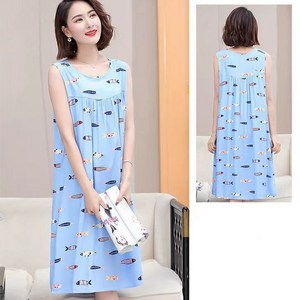 227 여성 실크 면 플라워 원피스 잠옷 55~77 프리 사이즈