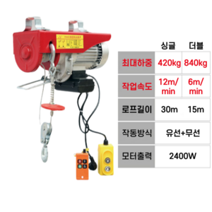 [GoCo] 호이스트 땡겨땡겨 성능, 타입A 420kg/30m-840kg/15m 유선+무선, 1개