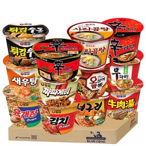 농심 용기 컵라면 12종 세트 (신라면 + 신라면블랙 + 너구리 + 육개장 + 짜파게티 + 무파마 + 오징어짬뽕 + 새우탕 + 튀김우동 + 우육탕 + 김치큰사발 + 사리곰탕), 1세트