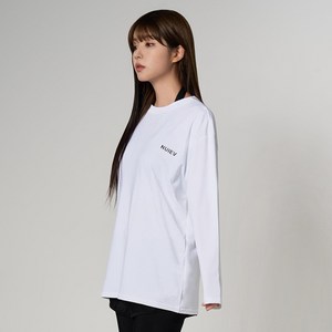 누이브 남녀공용 오버핏 시그니처 래쉬가드 상의 긴팔티, 화이트