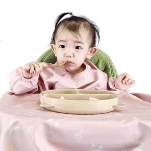 르메이어 아기 이유식 일체형 방수 앞치마 긴팔 오픈형 턱받이, 핑크 아일랜드, 1개, 1개입