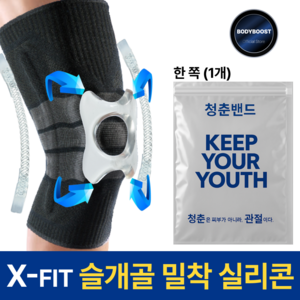 [밀착X형실리콘]청춘밴드 슬개골 연골 무릎보호대 2개, 그래비티 블랙(좌우겸용), 1개