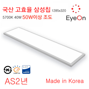 아이온 LED 평판조명 1285*320 40W 5700K 국산 삼성칩 KS인증 고효율인증, 고효율 직하평판 1285×320 40W 1개