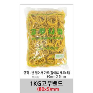 INVEN* 인벤 고급 고무나라 고무줄 고무밴드( 40/70/80 mm ) x (1.3/5.0) @1kg@ 동양고무 미용 사무 공사 현장 생활, 80mm x 5mm, 1봉