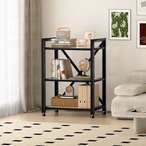 FASEN 선반 다목적 조립식 거실북선반 소나무 격판 주방 3단선반 4단 화분 선반대 녹방지 철제 선반, 3단, 블랙