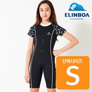 [엘인보아] 주니어 여아 실내수영복 반팔집업스윔슈트_비치블랙