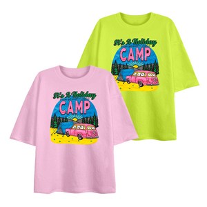 엠제이스타 남녀공용 캠핑데이 오버핏 반팔 티셔츠