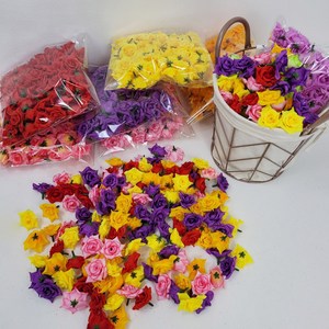 청년공방 조화 꽃 장미꽃머리 100pcs 500pcs 재료 꽃장식, 진노랑, 100pcs(꽃머리100개), 100개