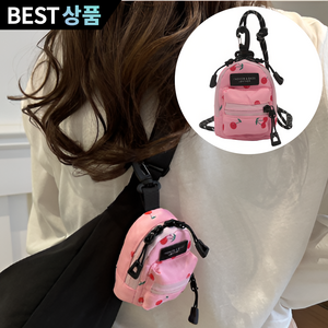 지애랑 미니 백팩 에어팟 파우치 키링 이어폰파우치, 1개, 체리핑크