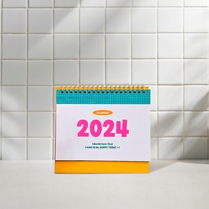 2024 형광 컬러 기본 데스크 캘린더 달력(탁상 카렌다) 15개월, 옐로우
