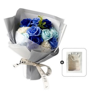 더블케이 꽃다발 조화 생일 졸업식 입학식 선물 꽃 + 포장 쇼핑백, 블루 꽃다발 + 포장 쇼핑백