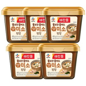 CJ제일제당 풍미업 해찬들 물로만 끓여도 부드럽고 순한 미소된장 450g 캠핑필수템 간편요리 분식 쏘울푸드 발효식품 자취템 간편식, 5개