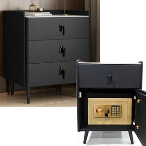 KJ-BT600 서랍장형 금고 60cm 침대테이블 인테리어금고 인조대리석상판 테이블, 블랙