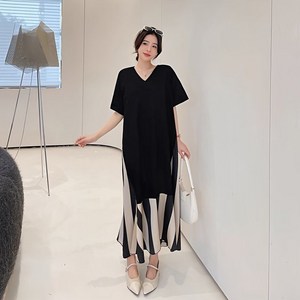 싱싱덴덩 원피스 여자 여름 빅사이즈 루즈핏 브이넥 롱원피스