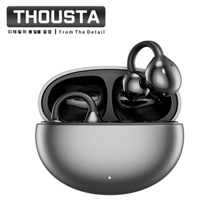 THOUSTA 고음질 HiFi 노이즈캔슬링 오픈형 블루투스 V5.4 이어폰 귀걸이형, 실버