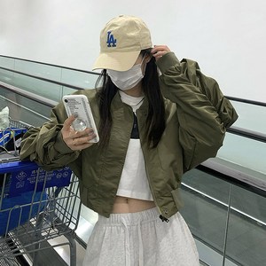 대박난박양 소매 셔링 크롭 점퍼
