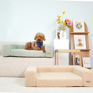 개과천선 에코울 강아지 방석 꿀잠 고급 애견 뽀글이 쿠션 오픈형 소파침대 견체공학적, 세이지 그린