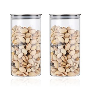 1+1 밀폐형 원형 캐니스터 내열 유리 병 보관 용기 글라스락 곡물 통 커피 원두 보관함 저장 보틀 대용량, R35030G(700ml, 1세트