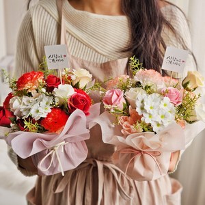 카네이션 화분 꽃바구니 어버이날 스승의날 비누꽃 유치원 어린이집 선생님 부모님 감사 생신 선물 행사 감동 단체 조화 세트, 고급 쇼핑백 추가안함, 투톤 살구핑크 카네이션 조합