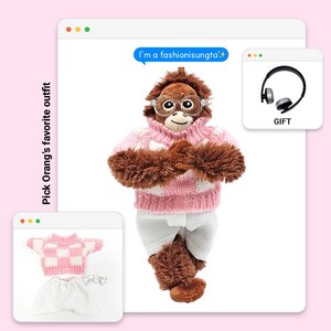 로앤제이 미니 오랑우탄 인형 키링 의상 착장 세트, 3. 티체크핑크+팬츠화이트+투명뿔테안경, 1세트, 14cm
